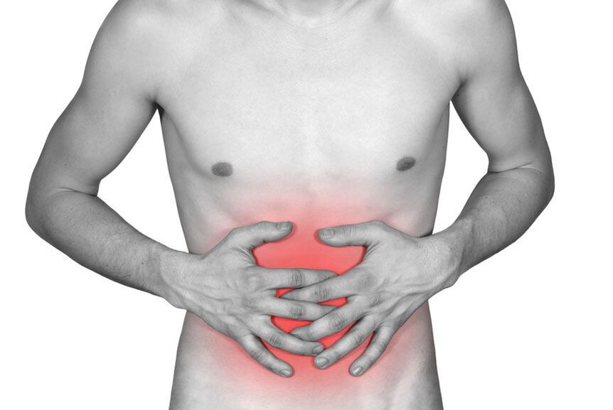 A person's abdominal pain can be a symptom of the parasite's presence